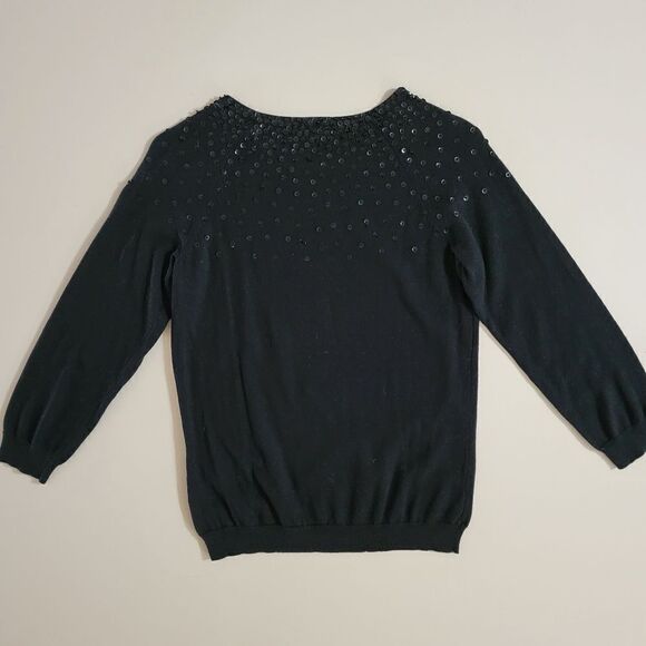 Gap Women's Black Elbow-length Roundneck Sequin & Bead Bodice Pullover Sweater - Picture 13 of 14